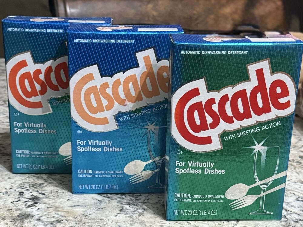 3 Boxes Cascade Sheeting Action Dishwasher Detergent, 20 oz, NEW! Vintage 1992